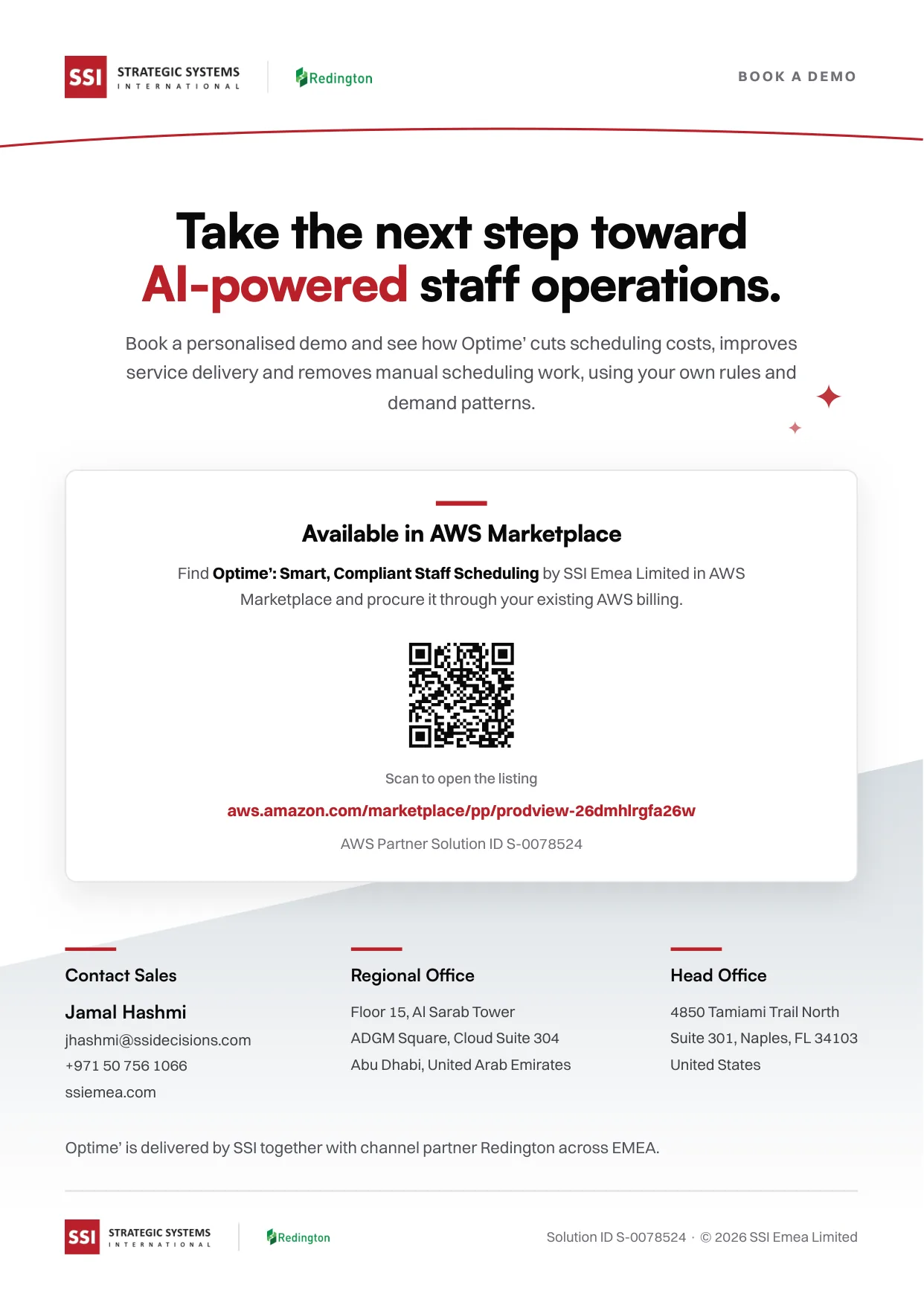 Optime AWS solution brief: available in AWS Marketplace, contact page