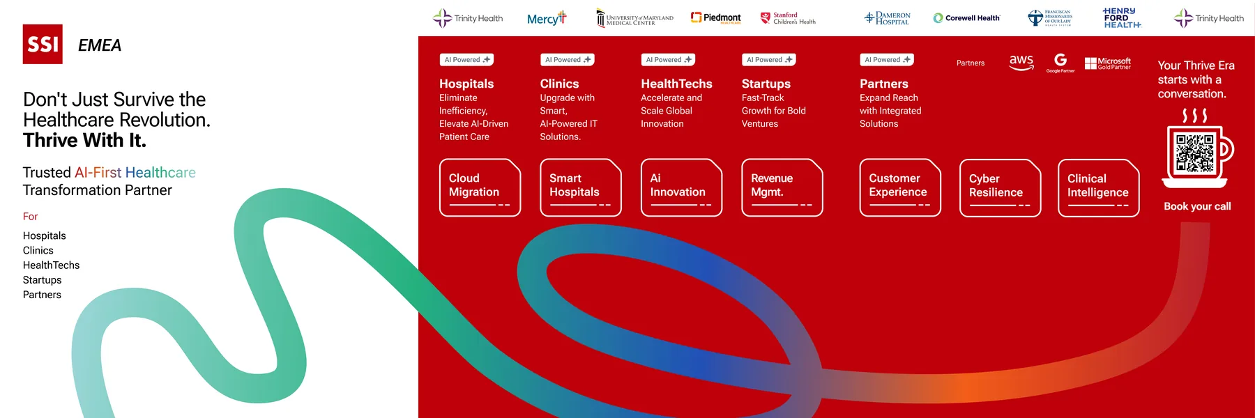 SSI stand design for GITEX Global 2025, red wall with the Thrive ribbon